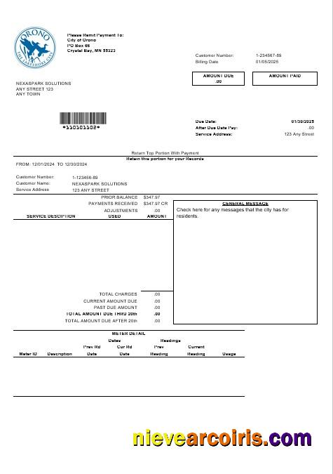 USA Nevada Orono The Lakehore City business utility bill